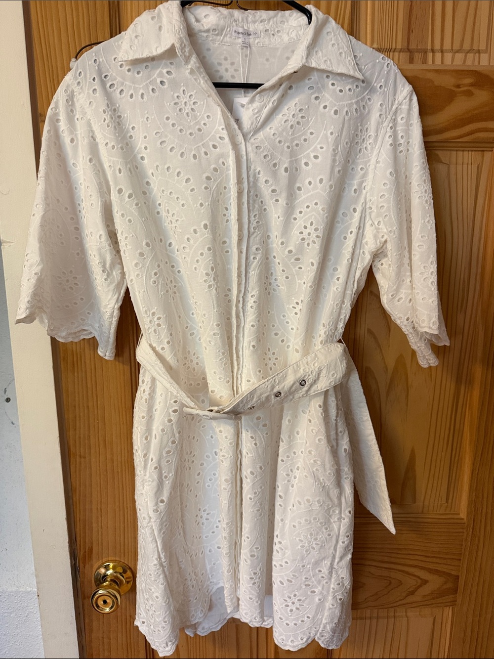 Poupette St. Barth White Broderie Anglaise Shirt Dress with Belt
